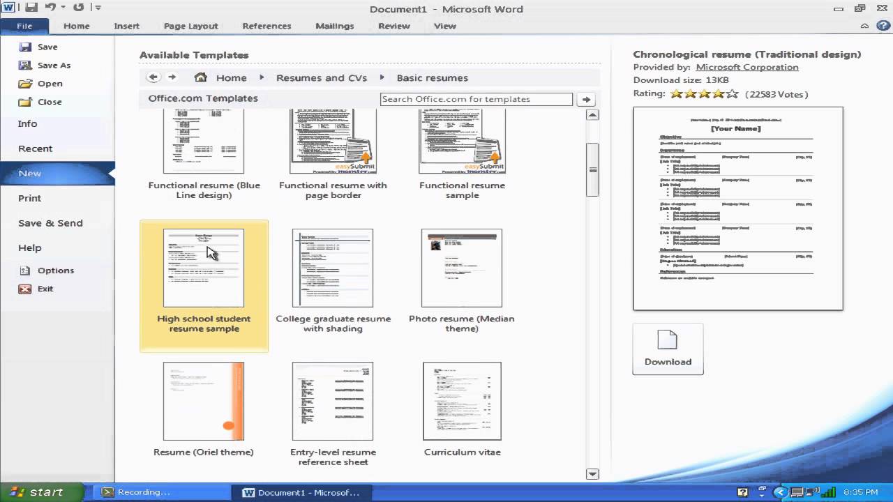 Resume templates in ms word 2010